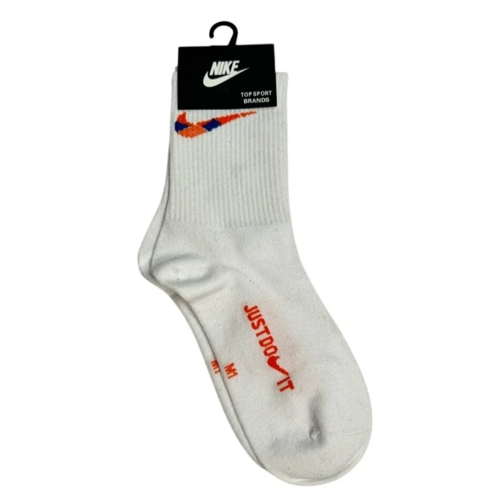 Nike Crew Socks Mens‎ Womens 6.5-9 White Orange Swoosh Athletic Basketball New